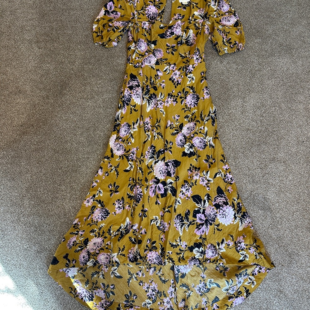 Anthropologie Maeve Floral Puff-Sleeve Midi Dress